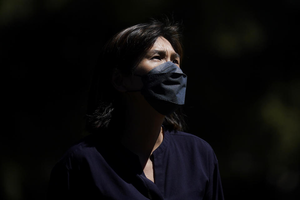 Chou, who wished to not use her first name, stands for photos in Sunnyvale, Calif., Monday, July 10, 2023. Taiwan is facing a long-delayed reckoning with sexual harassment and sexual violence. (AP Photo/Jeff Chiu)