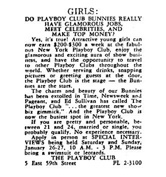 The job listing for the Playboy Club that Gloria Steinem answered in 1963. (Photo: Show Magazine 1963)