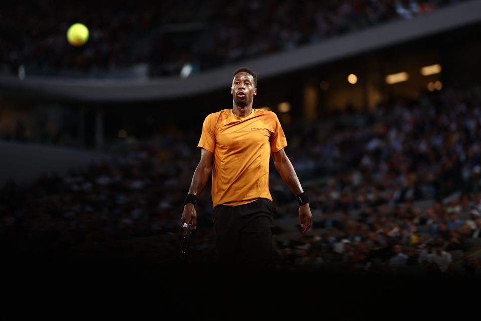 Gael Monfils reacts during a French Open match.