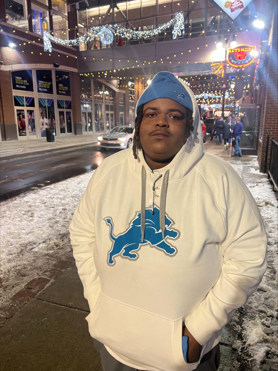 DJ Degree, 29 of Detroit, said the Lions winning gives a fan base and city hope. He enjoyed the win among exuberant fans driving through Greektown.