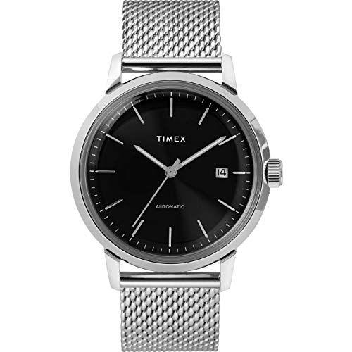 Timex Men's Marlin Automatic 40mm Watch – Black Dial with Silver-Tone Case & Stainless Steel Mesh Bracelet