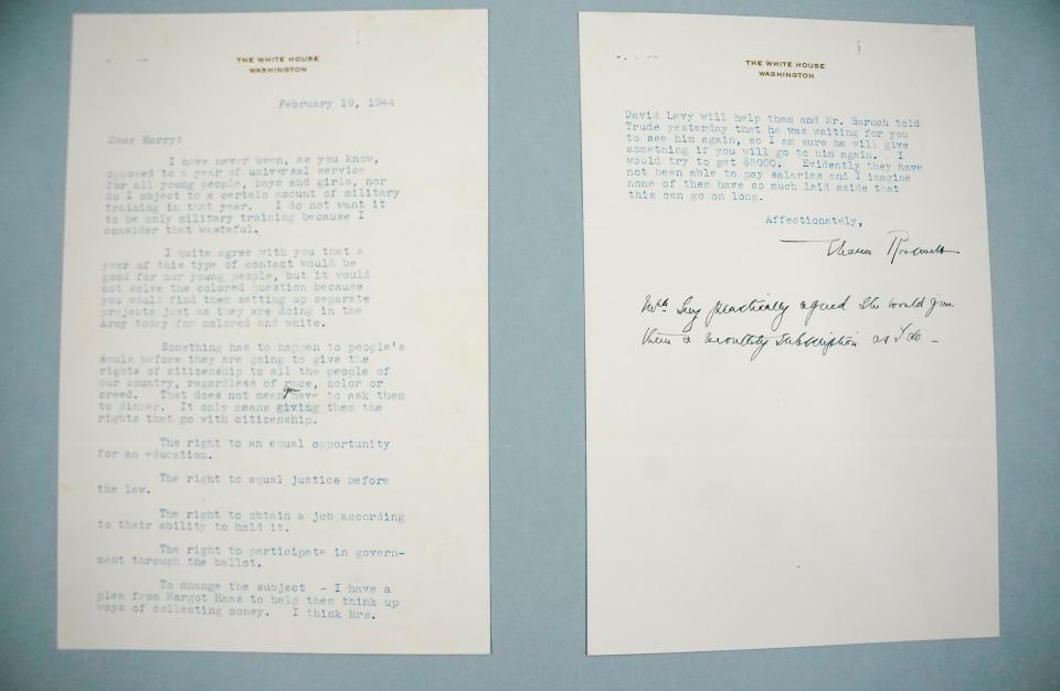 A letter from Eleanor Roosevelt is shown at Florida Gulf Coast University's library in Fort Myers on Wednesday, Feb. 22, 2023.