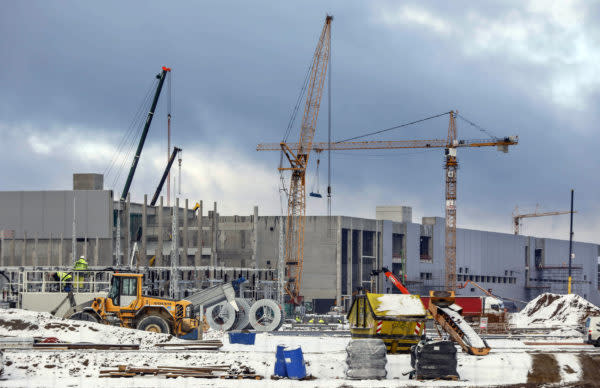 Die Baustelle der Tesla Gigafactory.