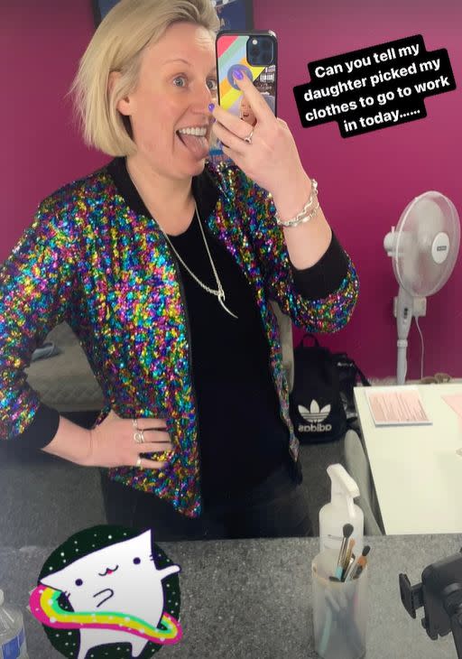 Steph McGovern in rainbow jacket