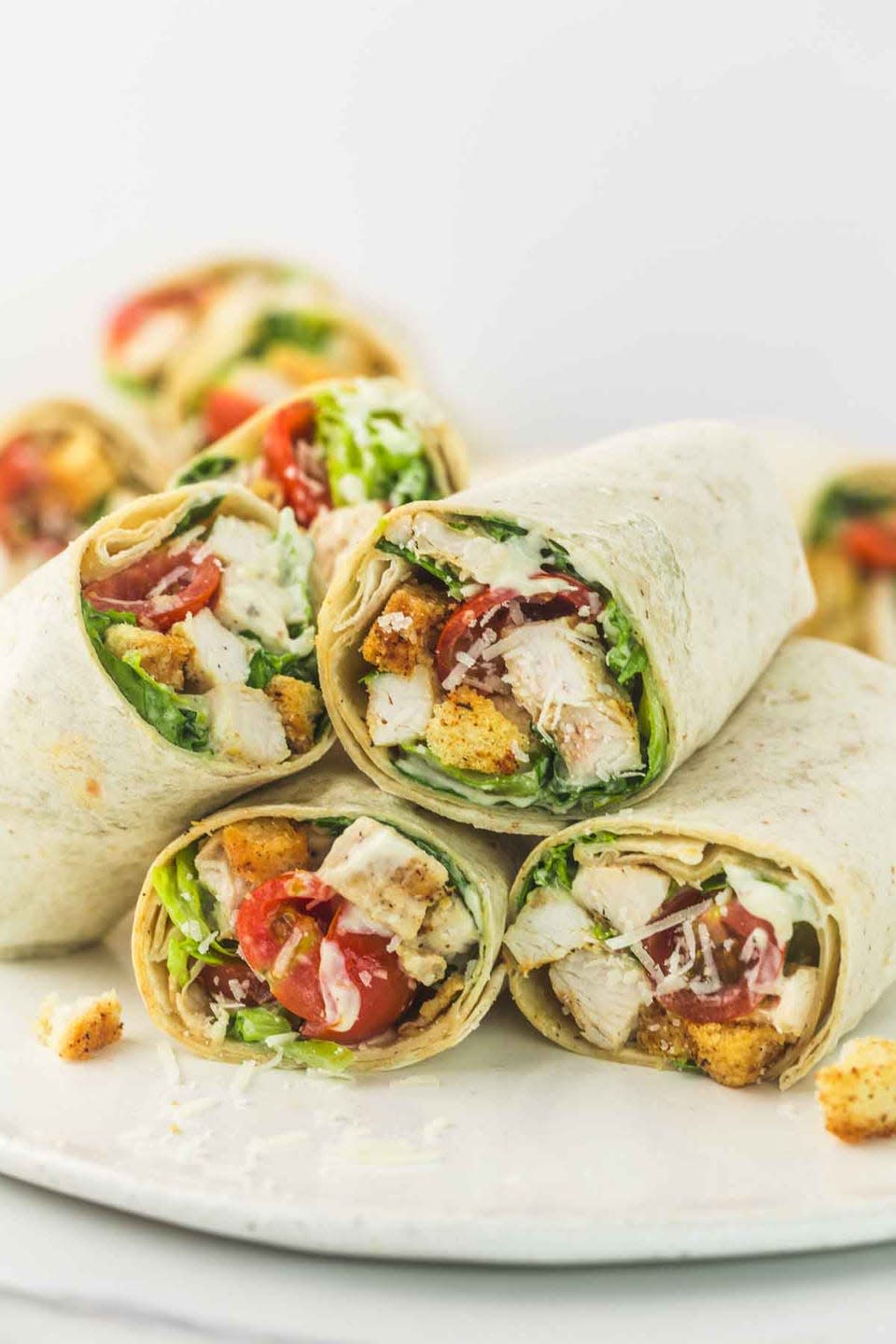 chicken caesar wraps piled up