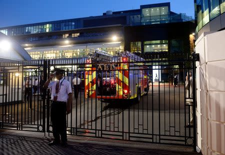 General view as a fire engine arrives at Wimbledon after a fire started on centre court Action Images via Reuters / Tony O'Brien