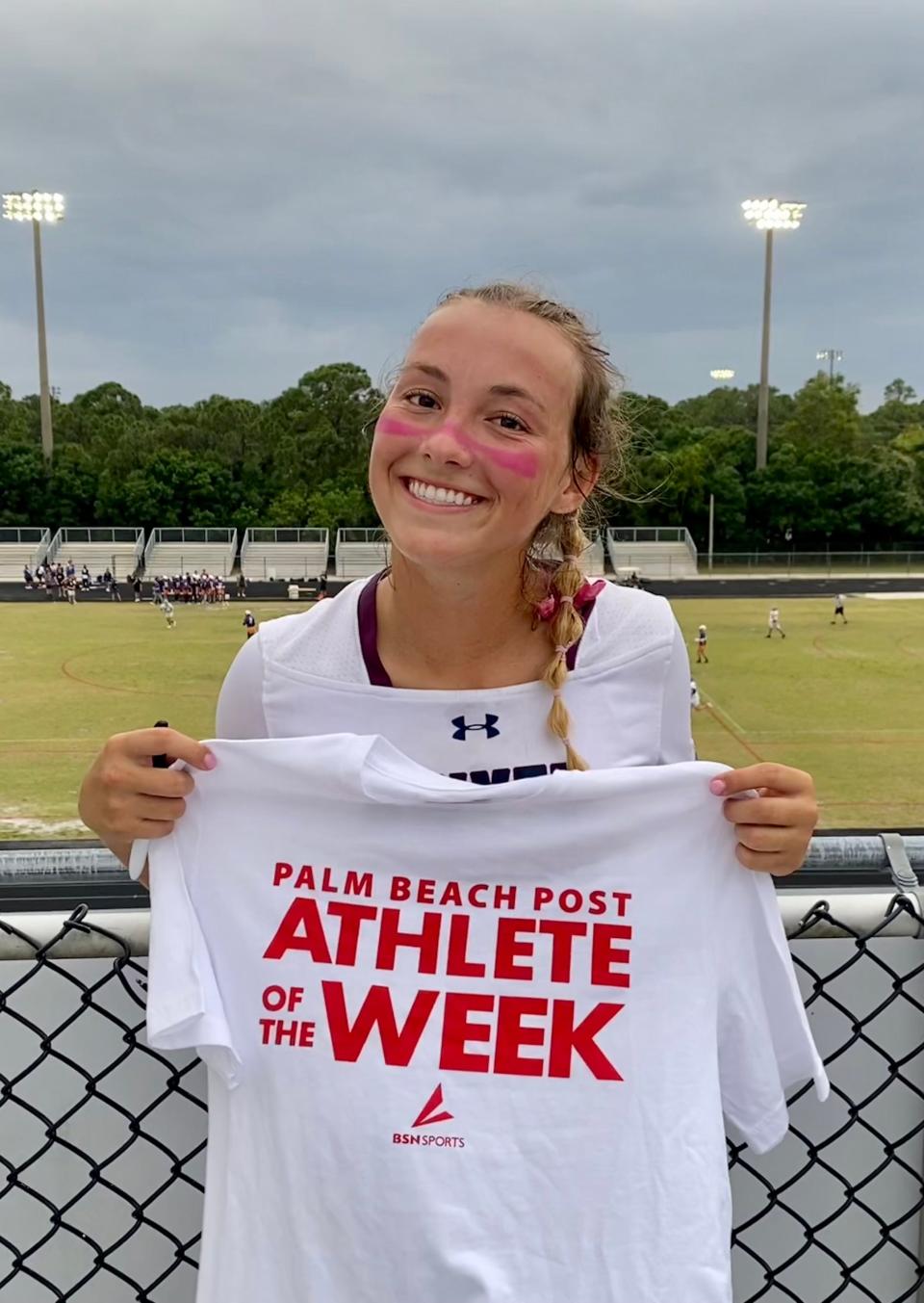 Dwyer senior Kelly Ferrell won the Post's Athlete of the Week for her contribution of five goals in a win over Palm Beach Central.