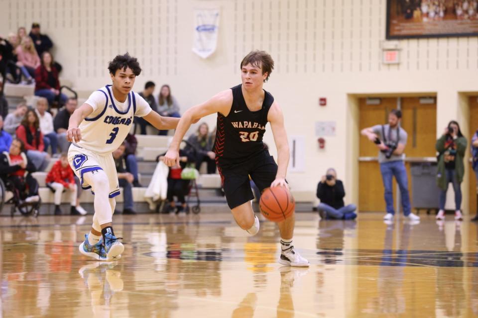 Wapahani boys basketball's Isaac Andrews in the team's regional championship against Carroll (Flora) at Lapel High School on Saturday, March 11, 2023.