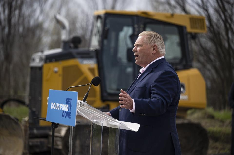<span class="caption">Ford makes an announcement about building transit and highways during an election campaign event in Bowmanville, Ont.</span> <span class="attribution"><span class="source">THE CANADIAN PRESS/Aaron Vincent Elkaim</span></span>