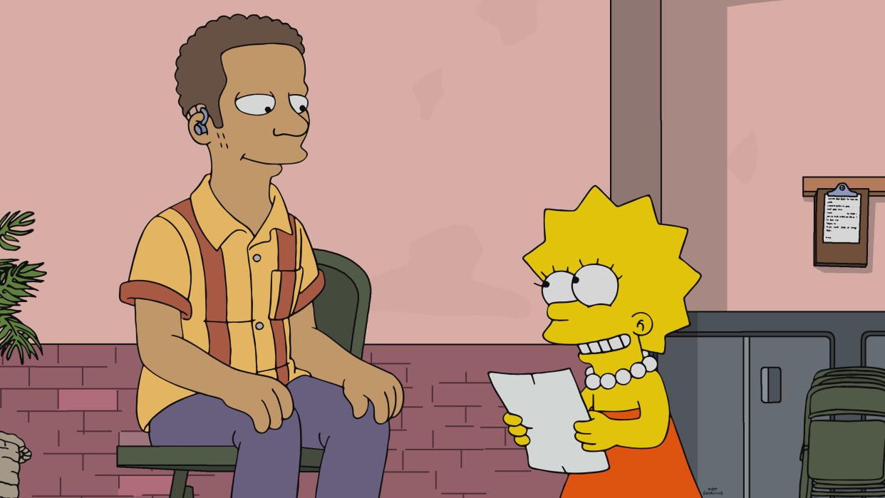 Monk (John Autry II) meets his dad's biggest fan, Lisa Simpson (Yeardley Smith) on The Simpsons (Photo: 20th Television)