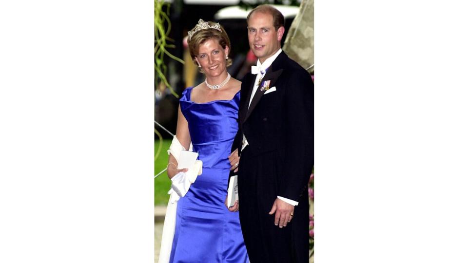 Duchess Sophie in a blue dress and a tiara with her husband Prince Edward