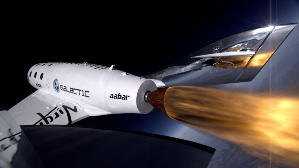 Virgin Galactic’s first SpaceShipTwo during its third supersonic powered flight (Virgin Galactic/PA) (PA Media)