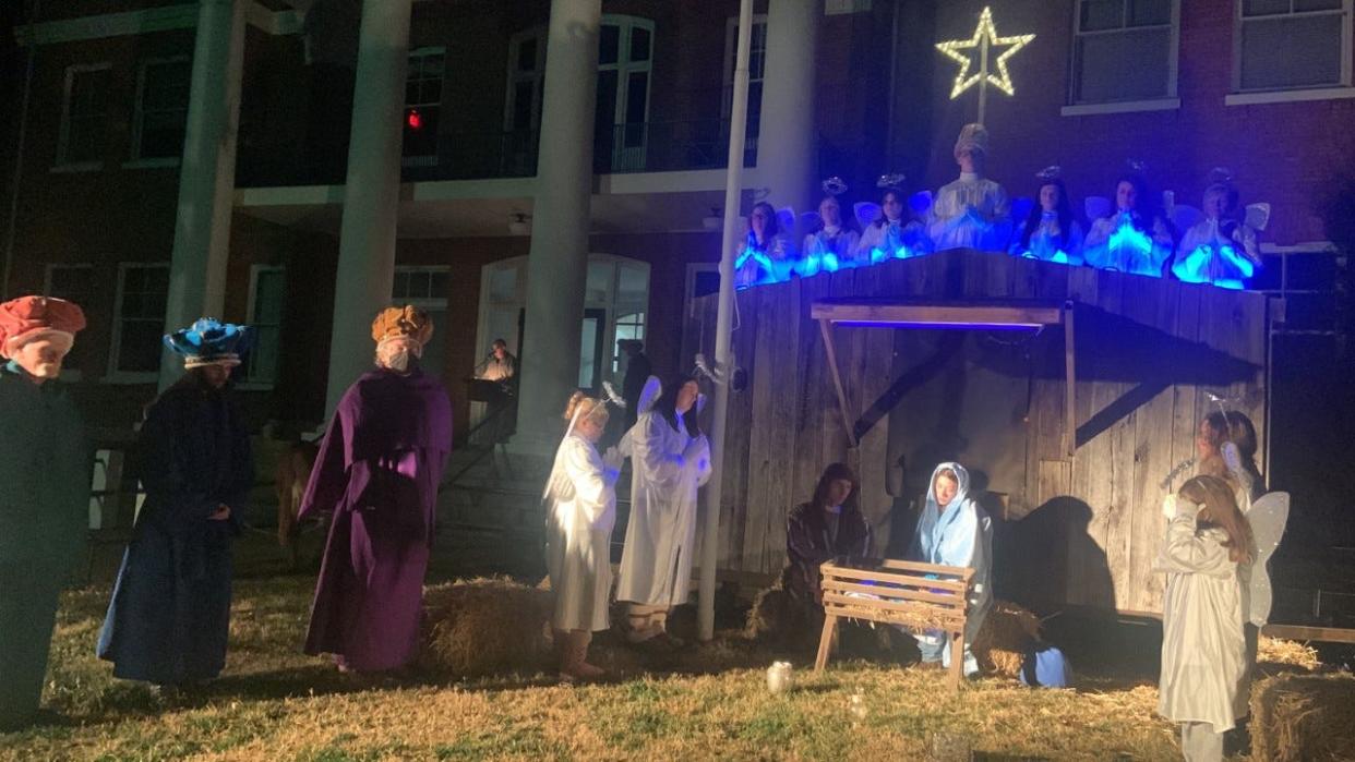 The angels and the Three Wise Men gather with Mary and Joseph on the Madison County Courthouse lawn in Marshall during the Marshall Christmas Pageant's Dec. 3 production.