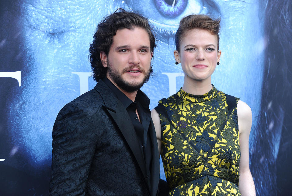 Kit Harington and actress Rose Leslie attend the season 7 premiere of 
