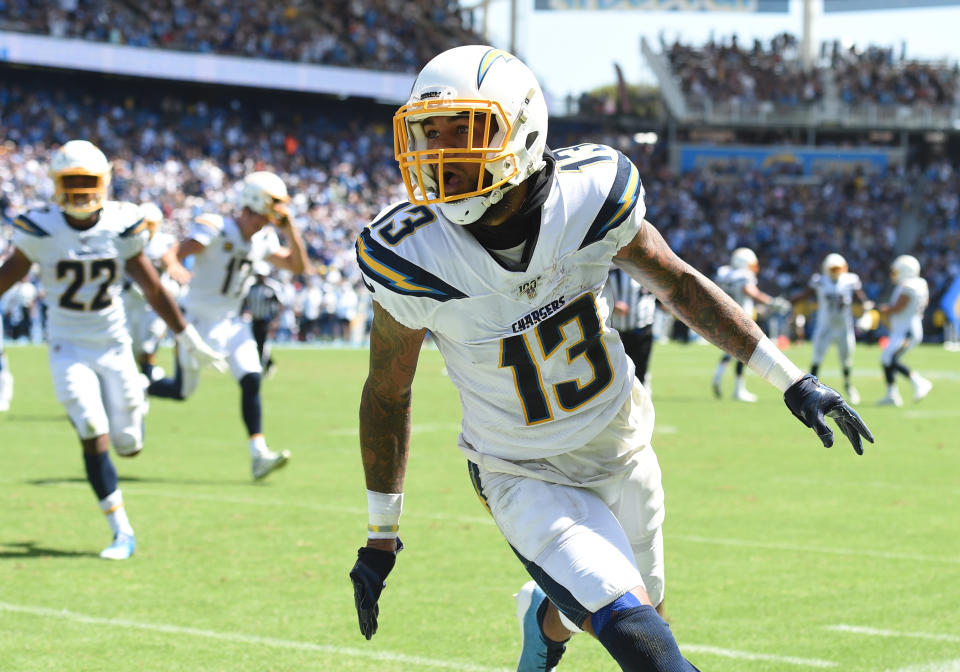 LOS ANGELES, CA - SEPTEMBER 08: Los Angeles Chargers Wide Receiver Keenan Allen (13) celebrates after catching a pass for a touchdown during an NFL game between the Indianapolis Colts and the Los Angeles Chargers on September 08, 2019, at Dignity Health Sports Park in Los Angeles, CA. (Photo by Chris Williams/Icon Sportswire via Getty Images)