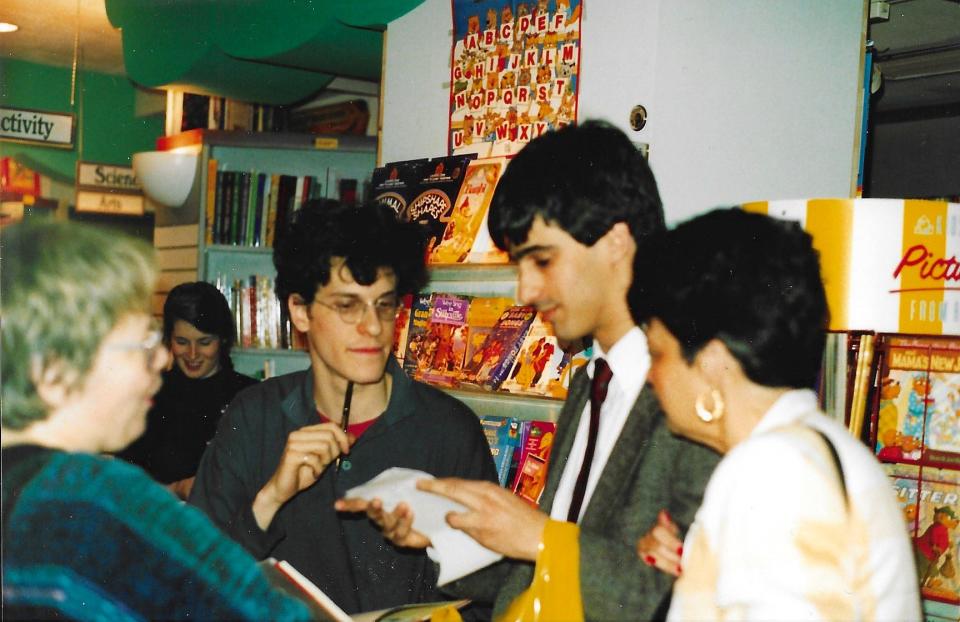 Brian Selznick, second from left, at the book signing for his first book, "The Houdini Box" at Eeyore’s Books for Children in Manhattan.