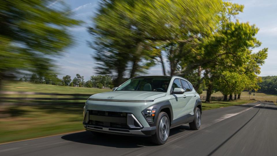 2024 hyundai kona in light green with white interior trim