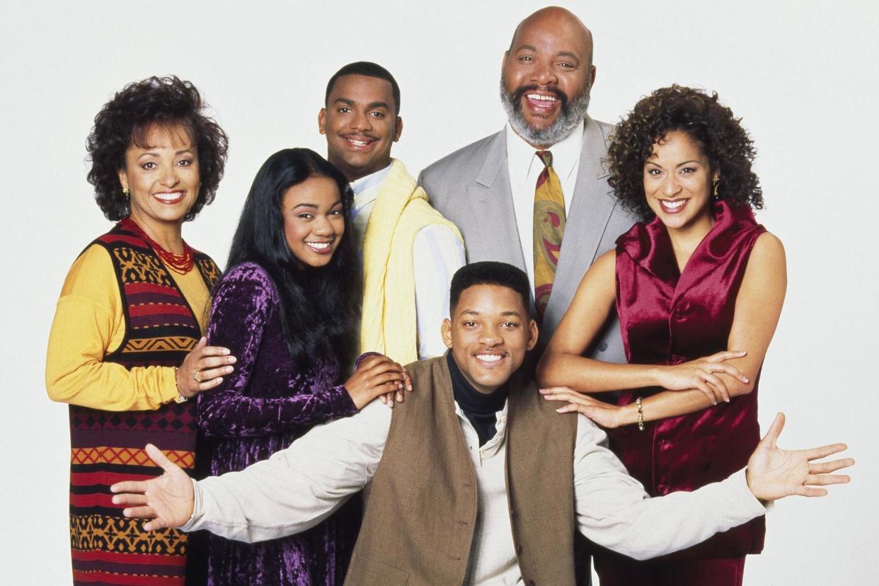 Daphne Reid, Tatyana Ali, Alfonso Ribeiro, James Avery, Karyn Parsons, Will Smith in a promotional image for 'The Fresh Prince of Bel-Air': Photo by Nbc/Stuffed Dog/Quincy Jones Ent/Kobal/REX