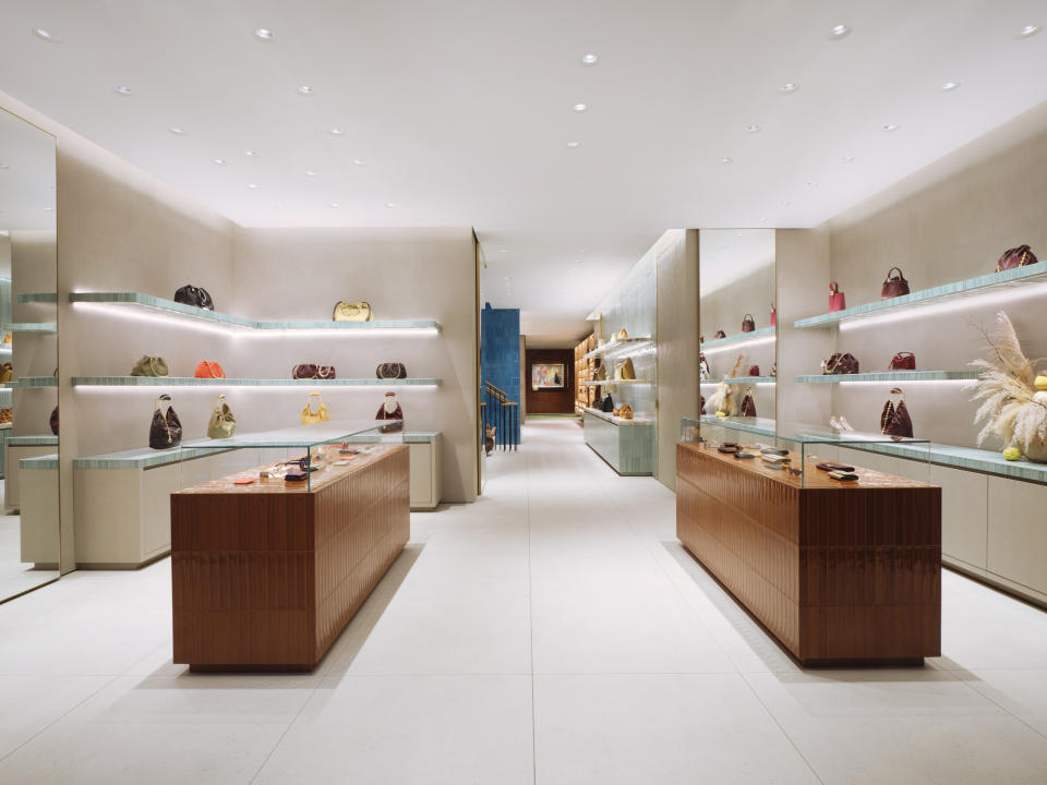 Accessories featured in the new Loewe store on Oak Street in Chicago.