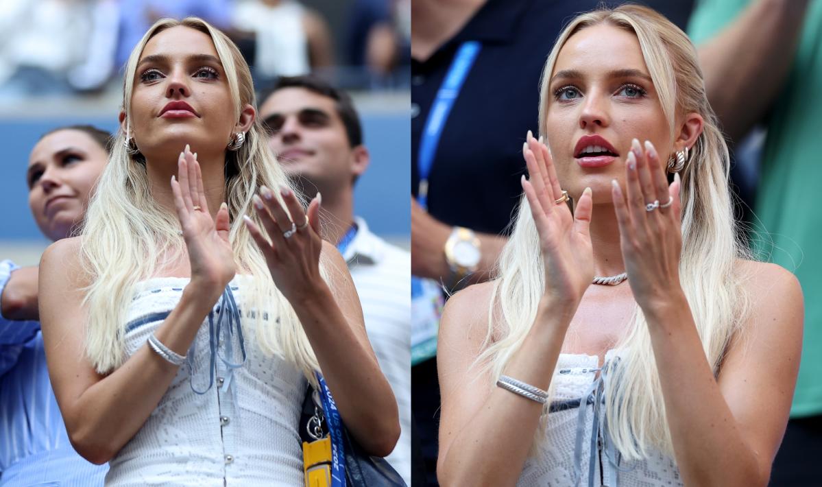 Morgan Riddle Favors Corsetry and Lace in Strapless Minidress at 2024 U.S. Open for Boyfriend Taylor Fritz’s Latest Victory