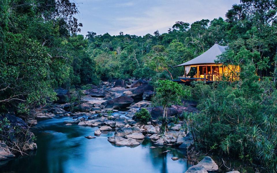 One of the secluded riverside tents at Shinta Mani Lodge, set within the largest remaining tropical rainforest in south-east Asia