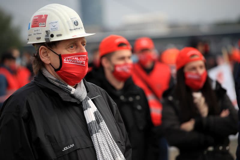 Thyssenkrupp steel workers hold protest in Duesseldorf