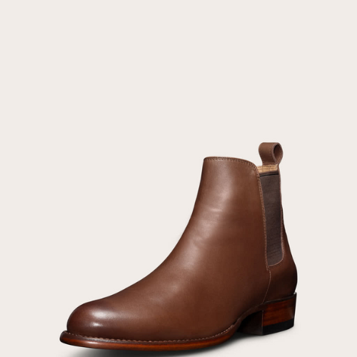 brown Tecovas "The Chance" Chelsea boot against white background