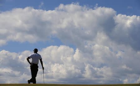 Tiger Woods of the U.S. waits to putt on the fourth green during the first round of the British Open golf championship at Muirfield in Scotland July 18, 2013. REUTERS/Brian Snyder