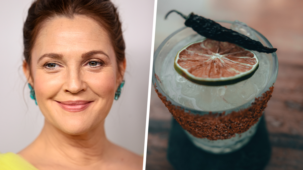 Drew Barrymore's favorite drink? A non-alcoholic spicy margarita. (Photos: Getty/Unsplash)
