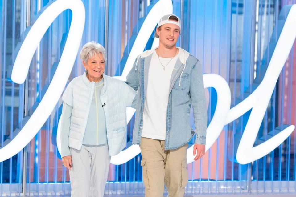 Blake Proehl, right, a Charlotte native and former player for the NFL with family ties to the Carolina Panthers, auditions for Season 22 of “American Idol” on ABC. Proehl brought his grandmother to the audition.
