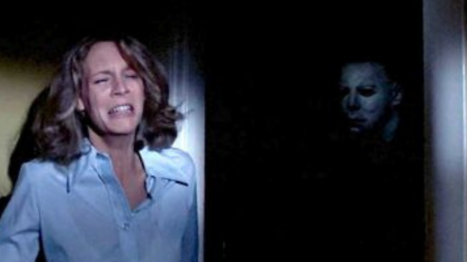 Jamie Lee Curtis and Nick Castle in Halloween