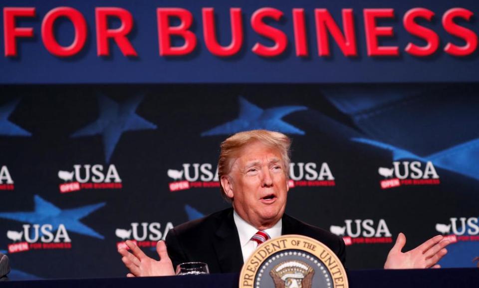 Donald Trump speaks during a roundtable on tax cuts for Florida small businesses in April 2018.