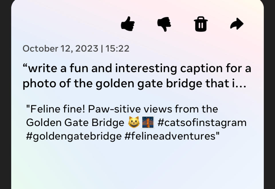 A suggested Instagram caption generated by Meta AI.