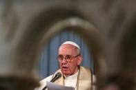 Pope Francis makes his speech during his visit All Saints' Anglican Church in Rome, Italy February 26, 2017. REUTERS/Alessandro Bianchi