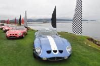 This is the surreal view at Pebble, and also part of the challenge of taking it all in. I could wander around one Ferrari 250 for an hour, soaking it all in. Here, there's a row of them. Parked on one of the world's great golf courses, next to the ocean. This might've blown my fuse for being impressed by anything ever again.