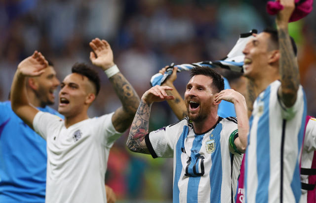 Argentina&#39;s Lionel Messi celebrates after a win over Mexico at the 2022 World Cup. (REUTERS/Kai Pfaffenbach)