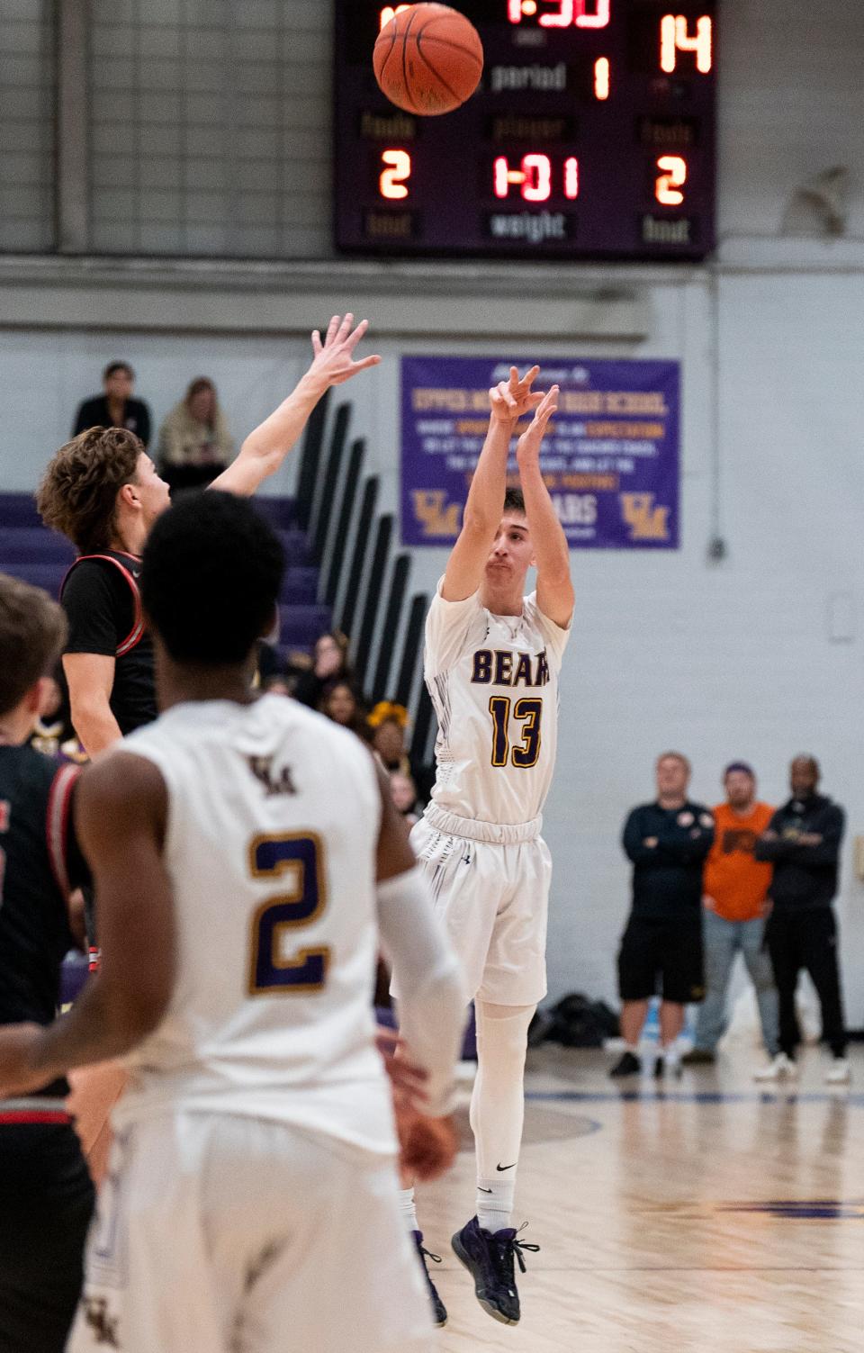 Upper Moreland's Jimmy Perce (13) shoots a jumper against William Tennent.