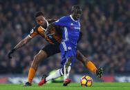 <p>N’Golo Kante drives Chelsea on </p>