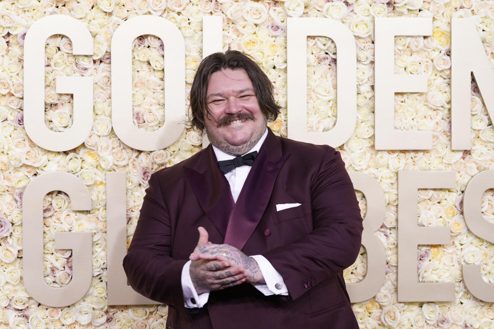 Matty Matheson arrives at the 81st Golden Globe Awards on Sunday, Jan. 7, 2024, at the Beverly Hilton in Beverly Hills, Calif. (Photo by Jordan Strauss/Invision/AP)