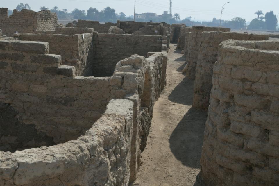 An undated handout photo released Thursday, April 8, 2021 by the by the Zahi Hawass Center For Egyptology shows an archaeological discovery as part of the 'Lost Golden City' in Luxor, Egypt. The city is 3000 years old, dates to the reign of Amenhotep III, and continued to be used by Tutankhamun and Ay. (by the Zahi Hawass Center For Egyptology via AP)