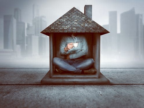 <span class="caption">Restricted living space impacts people in varying ways. </span> <span class="attribution"><a class="link " href="https://www.shutterstock.com/image-photo/man-sitting-tiny-house-284226299" rel="nofollow noopener" target="_blank" data-ylk="slk:lassedesignen | Shutterstock;elm:context_link;itc:0;sec:content-canvas">lassedesignen | Shutterstock</a></span>