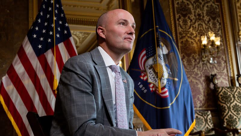 Utah Gov. Spencer Cox speaks during an interview at the Utah Capitol in Salt Lake City on Friday, March 1, 2024.