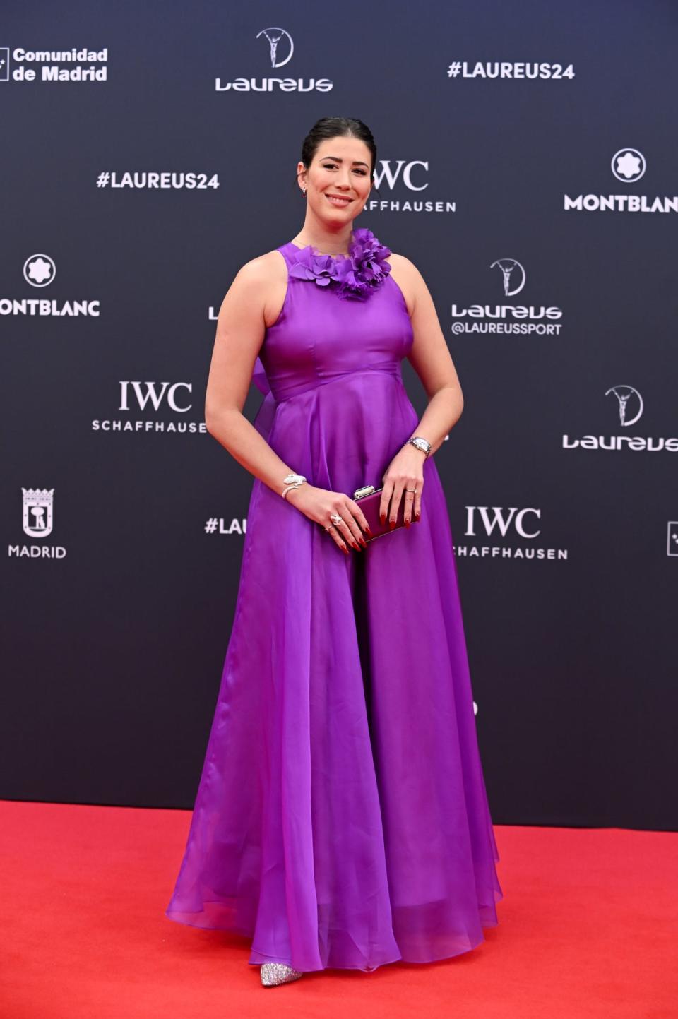 Garbiñe Muguruza asiste a la alfombra roja de los Laureus World Sports Awards 2024 en Madrid (Getty)