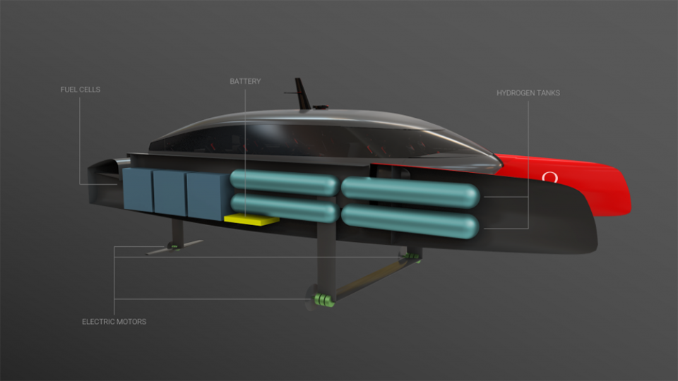 The hydrogen-powered chase boat can carry out support duties without releasing harmful emissions. - Credit: Emirates Team New Zealand