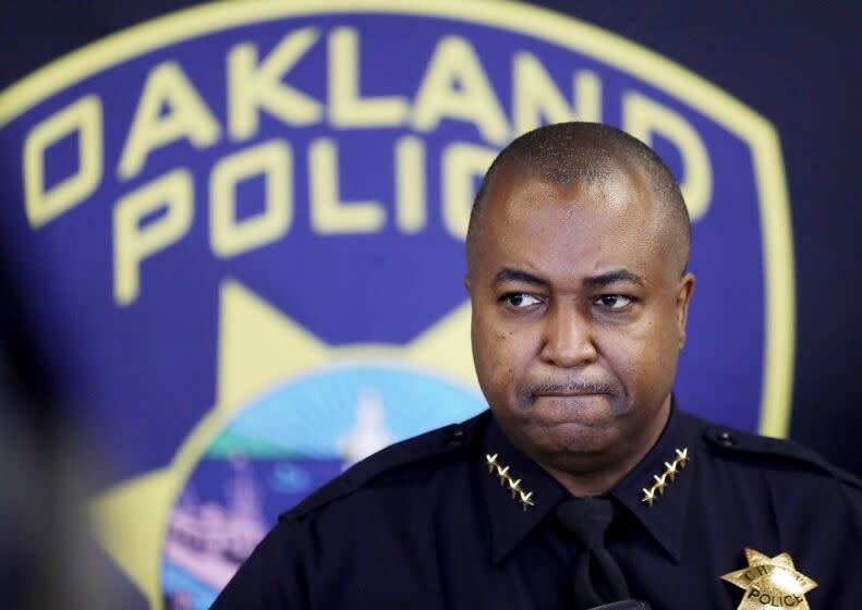OAKLAND, CALIFORNIA - DECEMBER 27: Oakland Police Chief LeRonne Armstrong takes questions from the media during a press conference at police headquarters in downtown Oakland, Calif., on Monday, Dec. 27, 2021. The chief addressed multiple incidents of violence over the Christmas holiday weekend, including a homicide, an officer-involved shooting, armed carjackings and other shootings. (Jane Tyska/Digital First Media/East Bay Times via Getty Images)