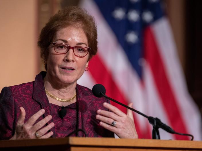 Former U.S. Ambassador&#xa0;Marie Yovanovitch speaks during a ceremony awarding her the&#xa0;Trainor Award for &quot;Excellence in the Conduct of Diplomacy.&quot;