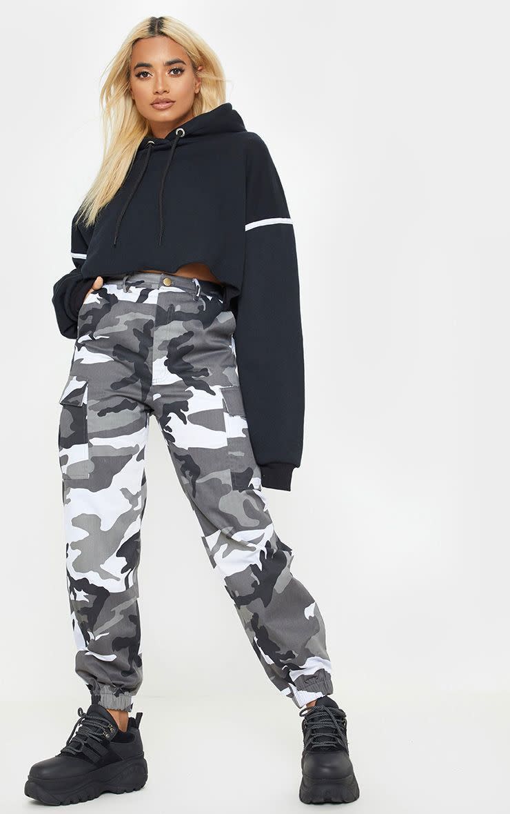 4) Grey Camo Printed Cargo Pants