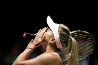 Tennis - WTA Tour Finals - Singapore Indoor Stadium, Kallang, Singapore - October 21, 2018 Ukraine's Elina Svitolina celebrates winning her group stage match against Czech Republic's Petra Kvitova REUTERS/Edgar Su