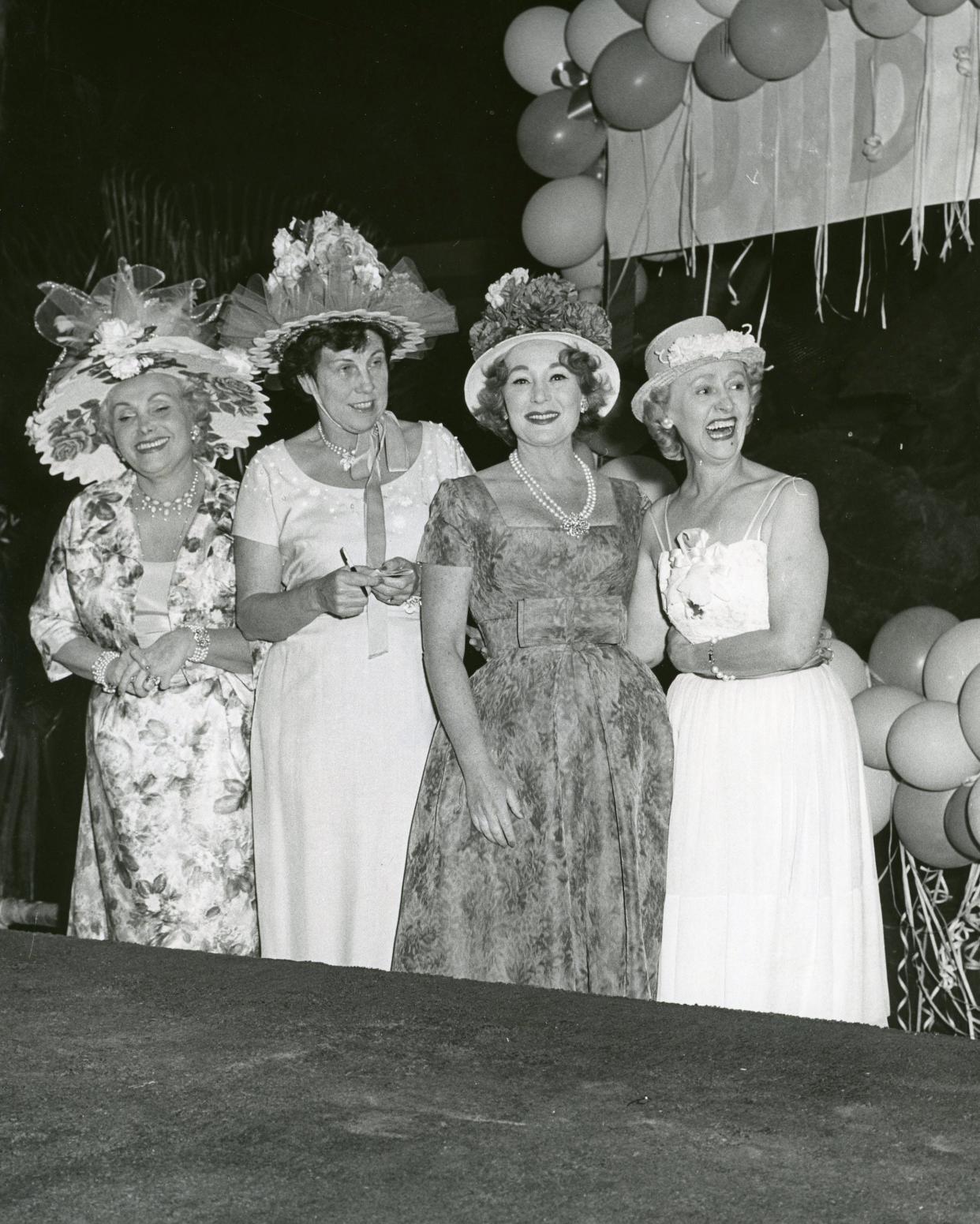 Left to right, socialite Jolie Gabor, Hildy Crawford, Magda Gabor and Joan McManus in fancy hats.