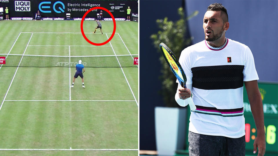 Nick Kyrgios produced an extraordinary point in Stuttgart. (Images: @TennisTV/Getty Images)